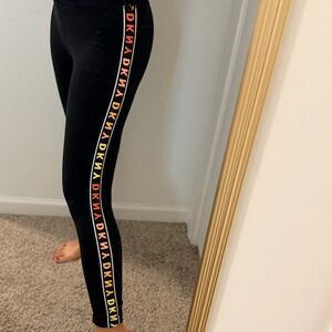 DKNY Sport Logo Tape Leggings Black High Rise Athletic Pants Small
